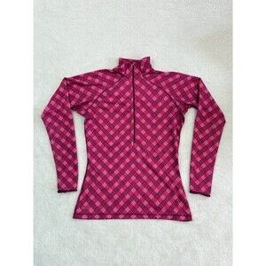 Nike Pro Dri-FIT Womens Pink Plaid Quarter Zip Pullover Long Sleeve Top Large
